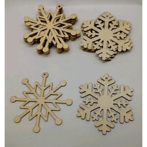 Set of 15 Snowflakes - 3.75" Laser Cut Out Unfinished Wood Shape Craft Supply